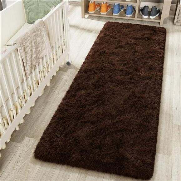 Brown Fluffy Area Rug 2x6 Ultra Soft Shag Carpet for Bedroom Living Room Kids - Picture 1 of 8